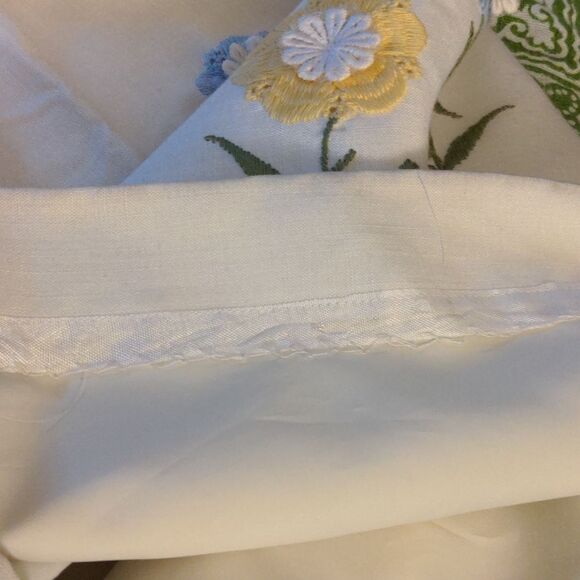 60s Vintage union made green and white dress with embroidered flowers MCM - Picture 8 of 11